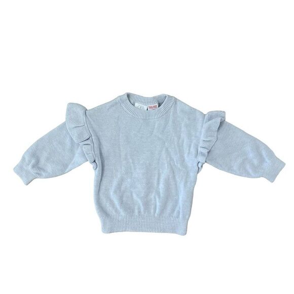 Zara Baby Knit Ruffle Shoulder Crew Neck Pullover Sweater Size 9-12 Months White - Picture 1 of 6